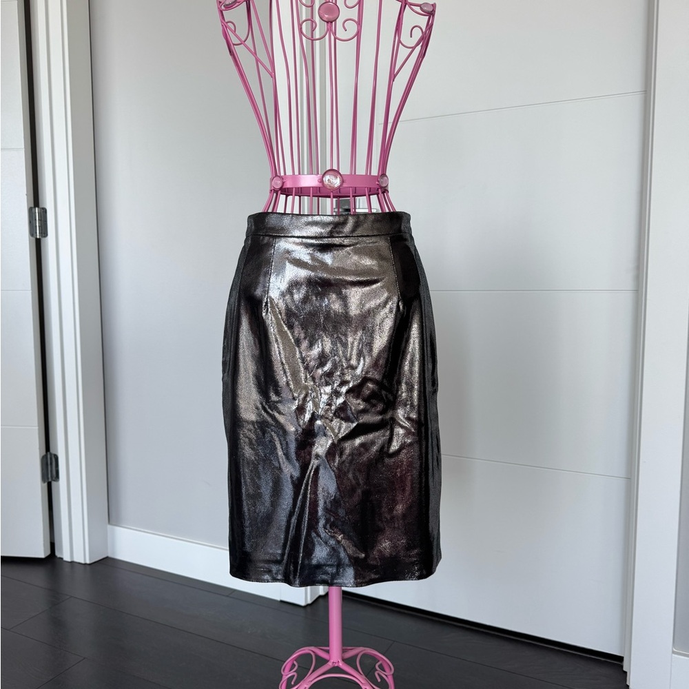 Milly Metallic Gunmetal Pencil Skirt